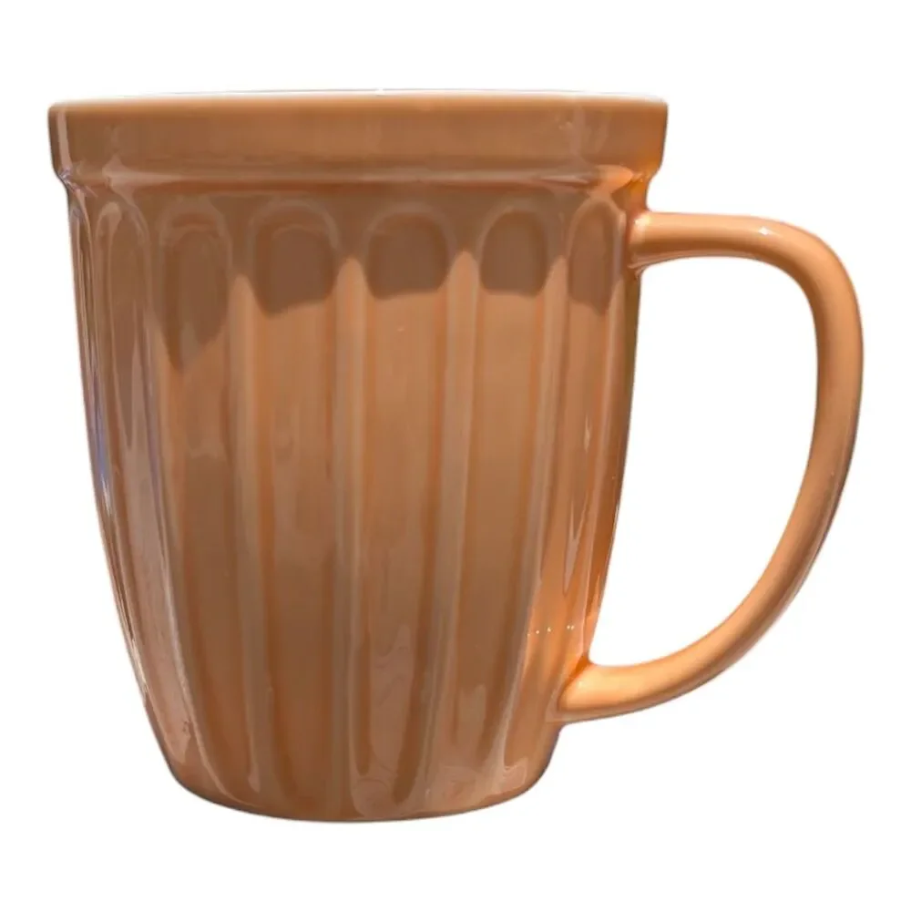 STARBUCKS 2006 Peach & White Ribbed Fluted Flower Pot Coffee Mug 16 oz. RARE